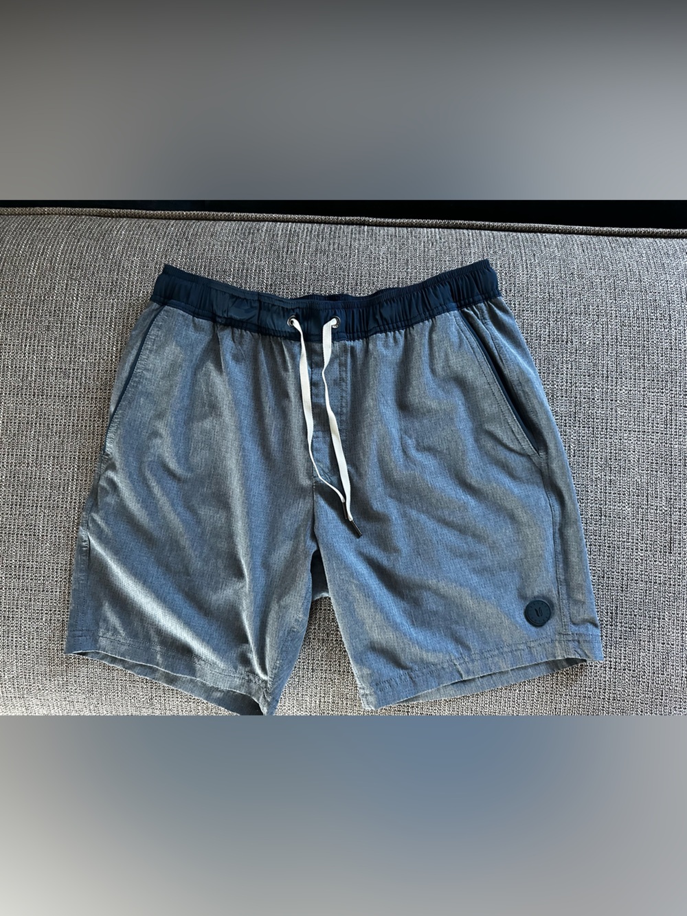Linksoul Men's Slate Grey Athletic Drawstring Shorts with Navy Waistband